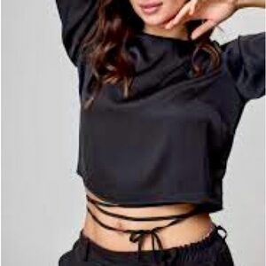 NWT Dynamite Sexy Black Open Back Strappy Long Sleeve Blouse